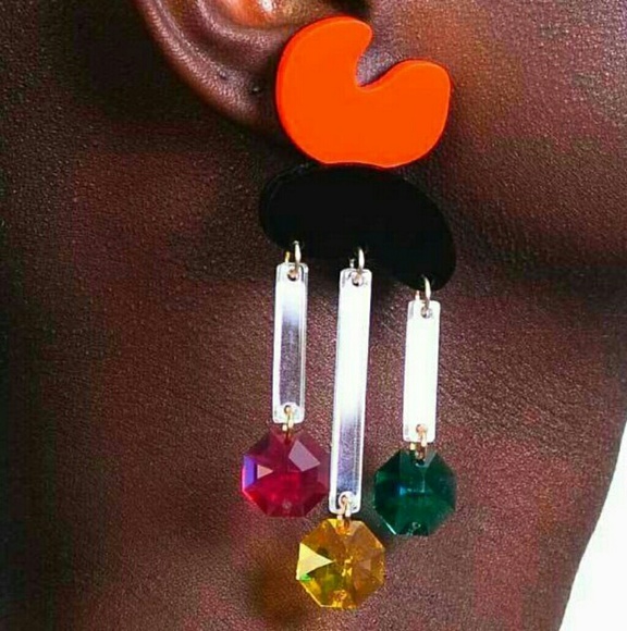 Make it rain acrylic crystal earrings eighties 80’s - Picture 2 of 3